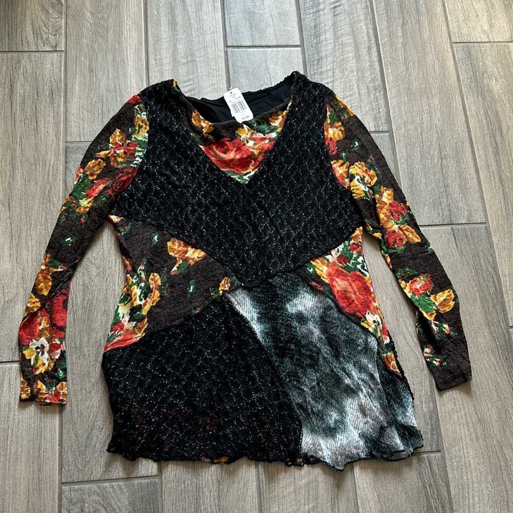 This that mix media cowl neck top